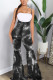 Black street Print Tie-dyed Sleeveless Slip Jumpsuits
