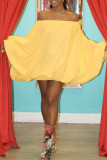 Yellow Fashion Casual Solid Backless Off the Shoulder Long Sleeve Dresses