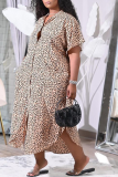 Leopard Print Sexy Print Patchwork Turndown Collar Straight Plus Size Dresses