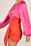 Red Sexy Solid Patchwork V Neck Pencil Skirt Dresses