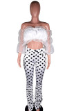 Black venetian Street Dot Mesh perspective Draped Boot Cut Half Sleeve Two Pieces