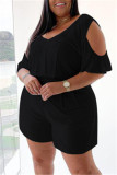 Black Fashion Casual Solid Basic V Neck Plus Size Romper