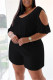 Black Fashion Casual Solid Basic V Neck Plus Size Romper