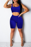 Blue Casual Sportswear Solid Vests U Neck Sleeveless Two Pieces