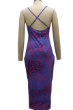 Multicolor Sexy Print Patchwork Halter Pencil Skirt Dresses