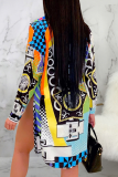Multicolor Sexy Print Patchwork Turndown Collar Shirt Dress Dresses
