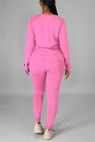 Red Casual Solid Basic O Neck Long Sleeve Two Pieces