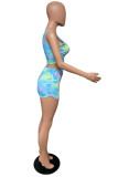 Blue Fashion Casual Tie Dye Loose Two Pieces