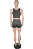 Black Sexy Fashion Patchwork Letter Print Straight Sleeveless Two-Piece Short Set