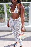 Pink Sexy Solid Patchwork Mesh Swimwears