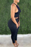 Grey Casual Solid Halter Sleeveless Two Pieces
