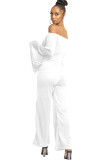 White Sexy Patchwork Solid Ruffled Long Sleeve one word collar Jumpsuits