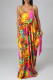 Colour Fashion Sexy Print Backless Spaghetti Strap Long Dress