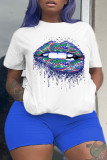 multicolor Fashion Casual Sportswear Print O Neck Plus Size Two Pieces