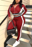 Red Casual Solid Patchwork Turndown Collar Long Sleeve Two Pieces
