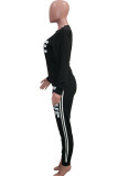 Pink Casual Striped Patchwork Solid pencil Long Sleeve Two Pieces