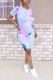 Pink Fashion Sexy adult Patchwork Print Tie Dye Two Piece Suits Straight Short Sleeve Two Pieces