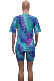 Dark Blue Fashion Sexy adult Patchwork Print Tie Dye Two Piece Suits Straight Short Sleeve Two Pieces
