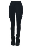Orange Casual Solid Pocket Fold Boot Cut Patchwork Bottoms