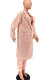 Pink Casual Solid Turndown Collar Outerwear