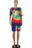 Yellow Casual Print Patchwork O Neck Short Sleeve Two Pieces