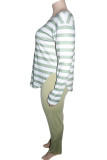 Black Casual Striped Print Patchwork O Neck Plus Size 