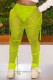 Fluorescent Green Fashion Sexy Solid Draw String See-through Regular Mid Waist Trousers