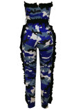 Green Drawstring Mid Patchwork camouflage pencil Pants Jumpsuits & Rompers