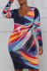 Multicolor Fashion Casual Print Basic O Neck Long Sleeve Dresses