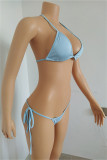 Light Blue Fashion Sexy Print Bandage See-through Backless Sleeveless Three-piece Set
