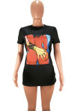 White O Neck Short Sleeve Patchwork Print Tees & T-shirts