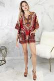 Black Fashion adult Sexy Bat sleeve Half Sleeves O neck Swagger Mini Patchwork Print