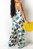 Multicolor Sexy Print Patchwork Square Collar Sleeveless Two Pieces