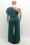 Orange Casual Fashion Split Asymmetrical Draped Solid Short Sleeve one shoulder collar 