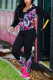 Pink Sexy Print Patchwork Hooded Collar Long Sleeve Two Pieces