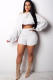White Wool Europe and America Solid Two Piece Suits pencil Long Sleeve Two-Piece Short Set