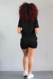 White adult Fashion Sexy Letter Solid Two Piece Suits Straight Short Sleeve