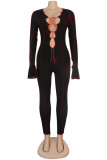 Blue Sexy Solid Bandage Patchwork O Neck Jumpsuits
