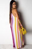 purple Fashion Sexy Print Striped Patchwork Sleeveless O Neck Jumpsuits