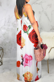 White Sexy Print Patchwork Spaghetti Strap Straight Dresses