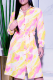 Red Casual Print Patchwork Turndown Collar Shirt Dress Dresses