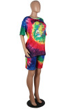 Yellow Casual Print Patchwork O Neck Short Sleeve Two Pieces