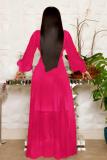 Yellow adult Sexy Fashion Cap Sleeve Long Sleeves V Neck Swagger Ankle-Length Solid bandage Patch