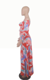 Red Sexy Print Patchwork Off the Shoulder Straight Dresses