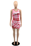 Powder Blue Fashion Sexy Print Basic U Neck Vest Dress