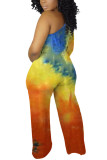 Orange Fashion Street Adult Milk Fiber Tie Dye Tie-dye One Shoulder Loose Jumpsuits