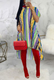 Multicolor Sexy Striped Patchwork O Neck Irregular Dress Dresses