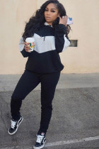 Black Casual Patchwork Two Piece Suits Solid Straight Long Sleeve
