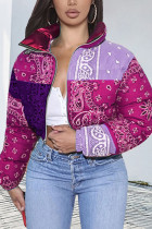 purple Fashion Casual Print Cardigan Outerwear（Batch Printing，Irregular Printing）