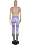 Light Blue Fashion Sexy Print Sleeveless Slip Jumpsuits